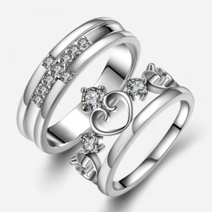 New Fashion Personalized Cross With Heart Unique 925 Sterling Silver Lover's Heart Couple Rings (Price For A Pair)