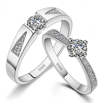 Luxurious And Elegant 925 Silver Inlay Cubic Zirconia Couple Rings