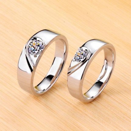 Matching Heart Moissanite 925 Sterling Silver Plated Platinum Promise/Wedding/Engagement Couple Ring